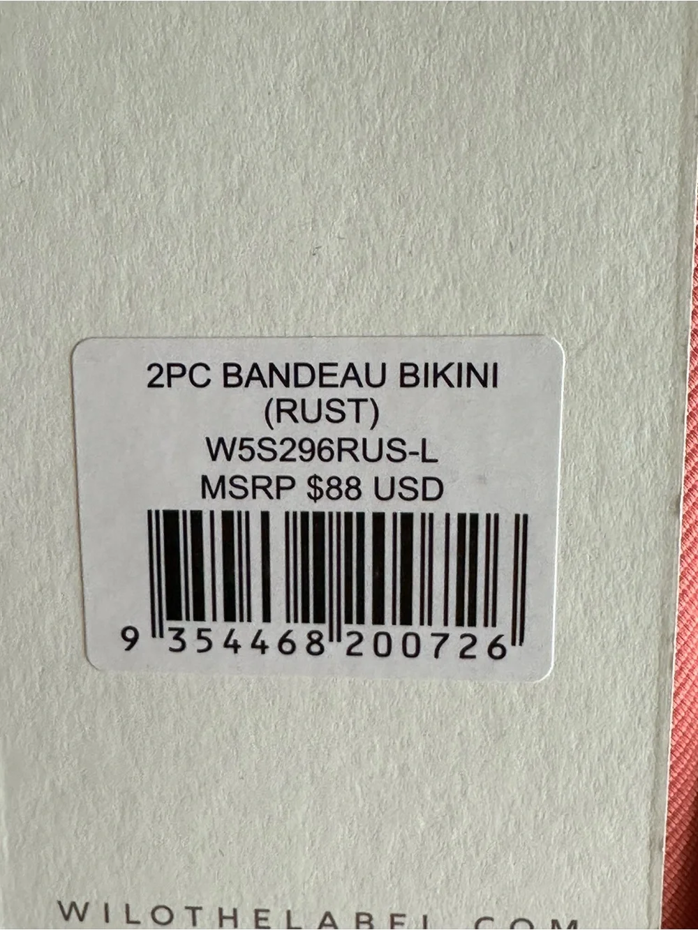 Wilo The Label Rust Bandeau Bikini Set Size L NWT